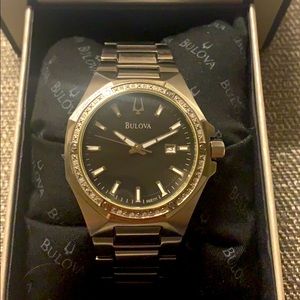 Bulova 96E111 Diamond accented black dial watch